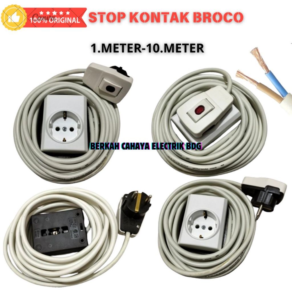 STOP KONTAK BROCO 1 LUBANG KABWL 1 2 3 4 5 6 7 8 9 10 METER / COLOKAN LISTRIK  BROCO 1 LUBANG KABEL 