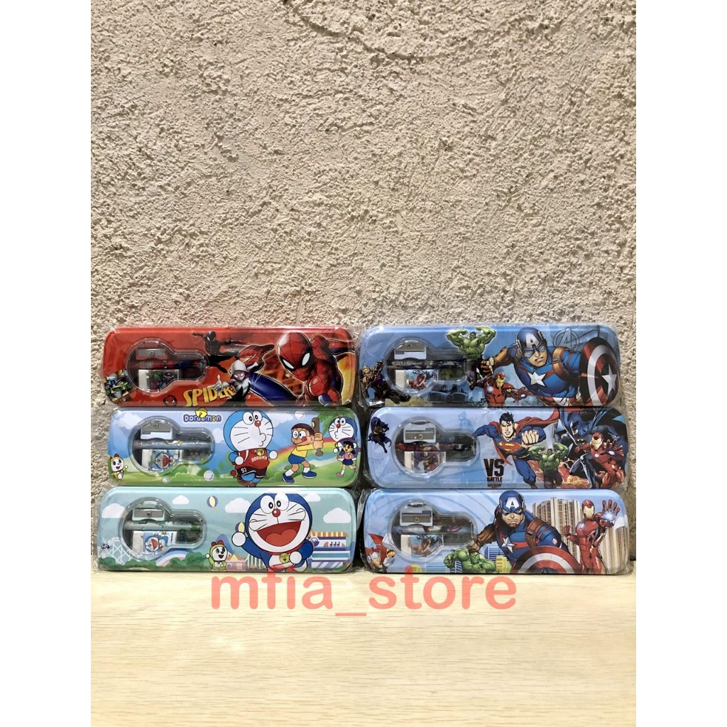 

Kotak Pensil / Tempat Pensil Kaleng Pencil case Anak Pencil case Spiderman, Superhero, Doraemon, Frozen
