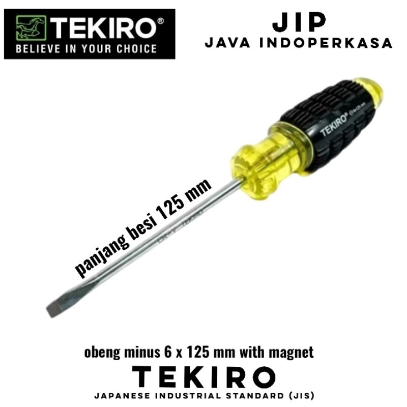 TEKIRO OBENG MINUS 6 X 125 MM with magnet OBENG MIN GAGANG KARET ( MAGNET )