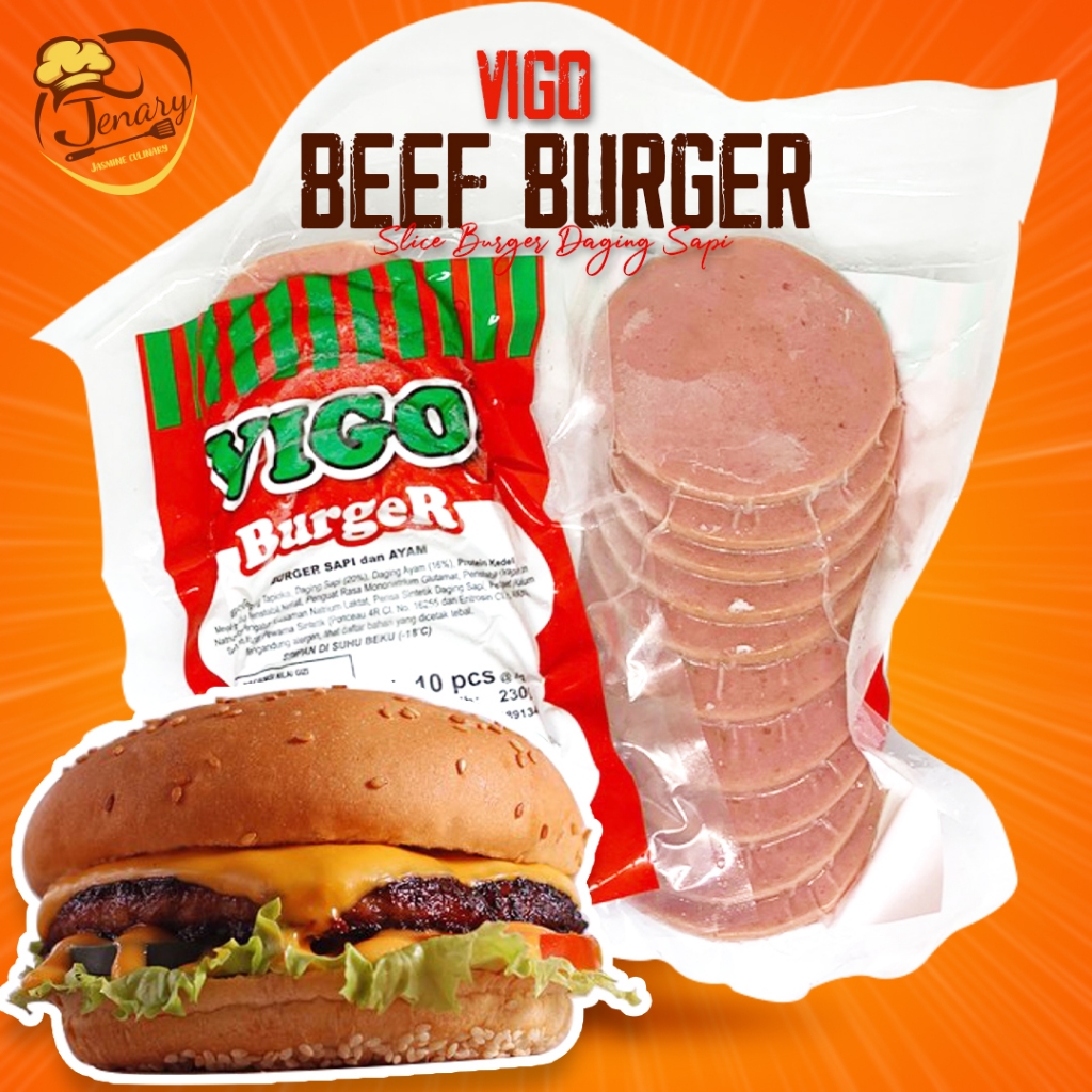 

Vigo Beef Burger 250 gram Daging Sapi Slice isi 10