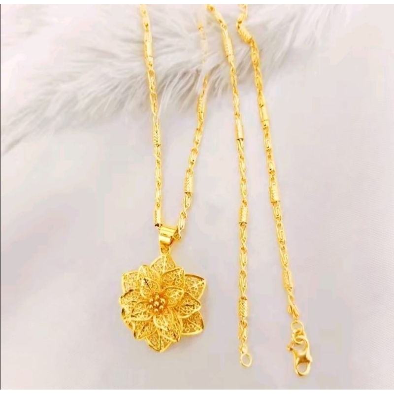 kalung bambu panjang 45 cm free cincin liontin bunga mawar xuping