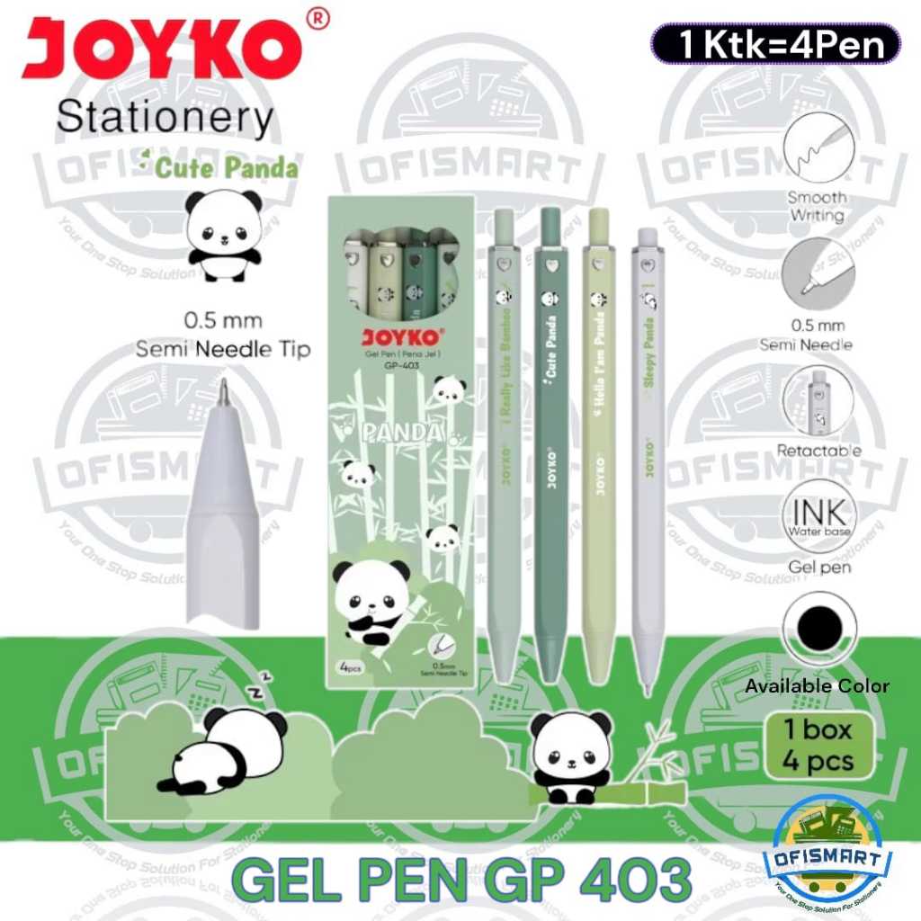 

Joyko Gel Pen Pulpen GP-403 Panda 0.5 mm | @1Set=4 PCs