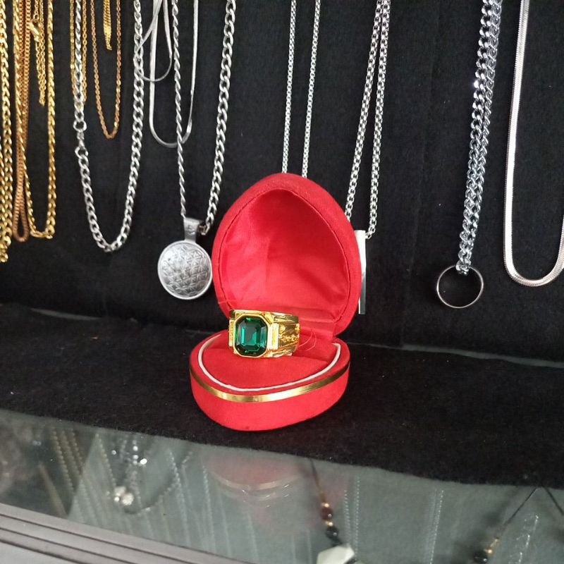 Cincin Rhodium Pria Mata Hijau - Cincin Permata Hijau - Cincin Pria keren - Cincin Elegan- aksesoris