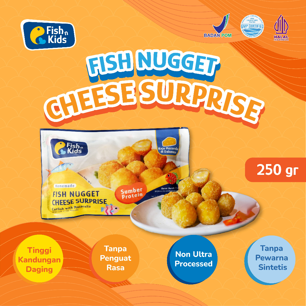 

Fish n Kids - Nugget Lele Keju Mozzarella 250 gr Non MSG - Homemade Non UPF BPOM HALAL
