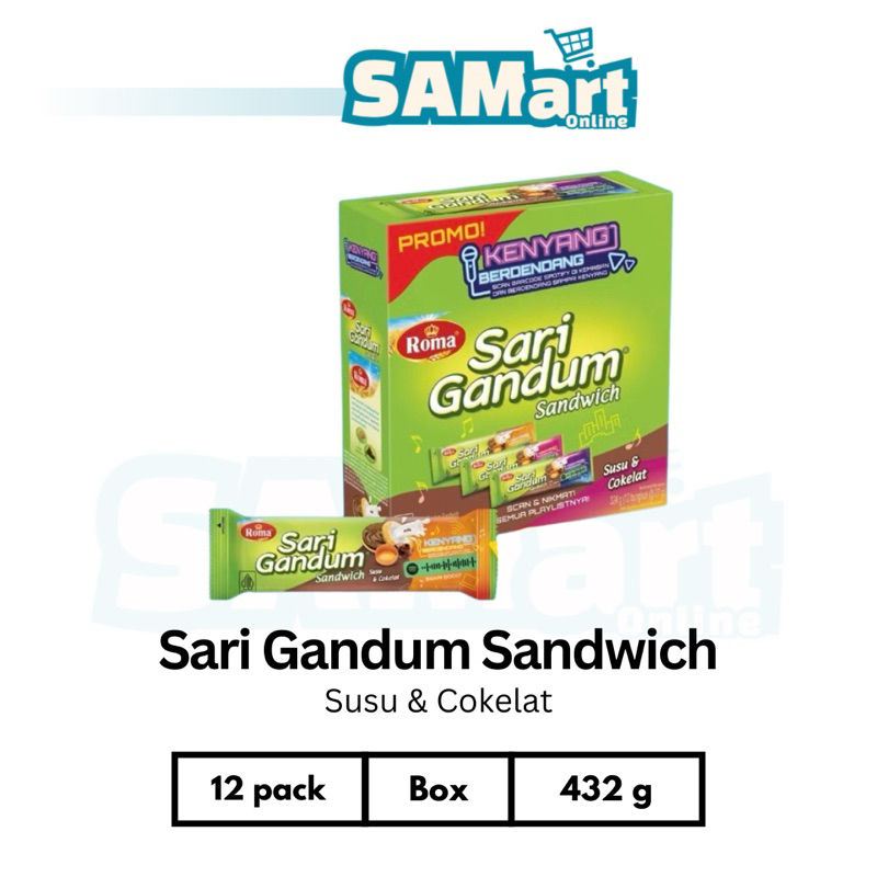 

Roma Sari Gandum Sandwich Susu & Cokelat Box Isi 12 pack (HARGA PERBOX) [INSTAN SLEMAN]