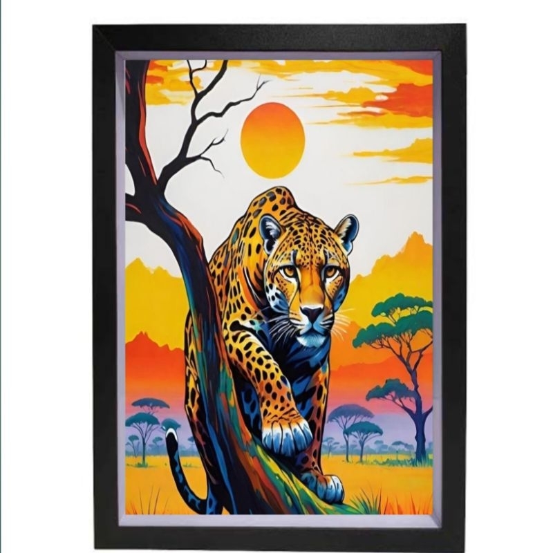 Poster cetak hiasan dinding gambar macan tutul senja ukuran jumbo dekorasi kamar tidur ruang tamu bu