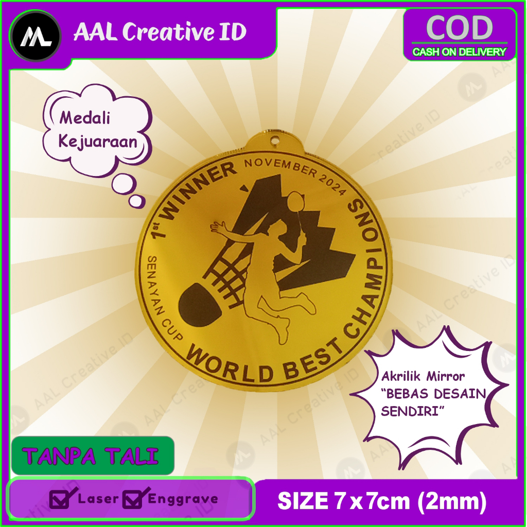 Medali Akrilik Grafir costum kejuaraan lomba / Medali perlombaan / Medali turnamen / Hadiah turnamen