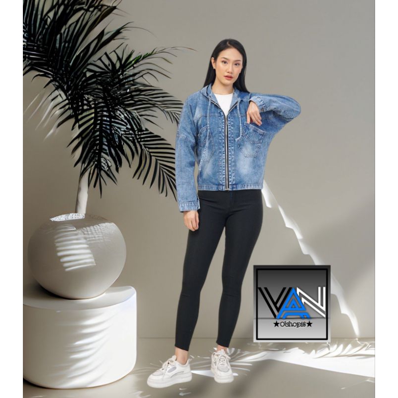Van - Jacket Hoodie Jeans Wanita / Jacket Jeans Zipper Wanita / Outer Zipper Jacket Wanita