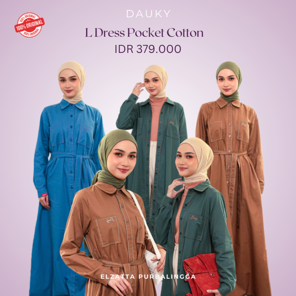 Dauky L Dress Pocket Cotton Gamis Model Dress Wanita Bahan Katun Full Kancing by Dauky