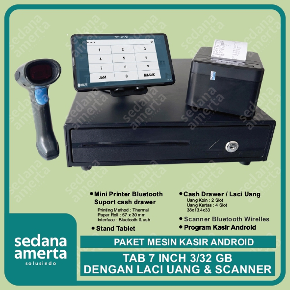 Paket Mesin Kasir Android POS Tablet/Tab 7 Inch 3/32GB - PAKET LENGKAP : Tab, Laci Uang/Cash drawer,