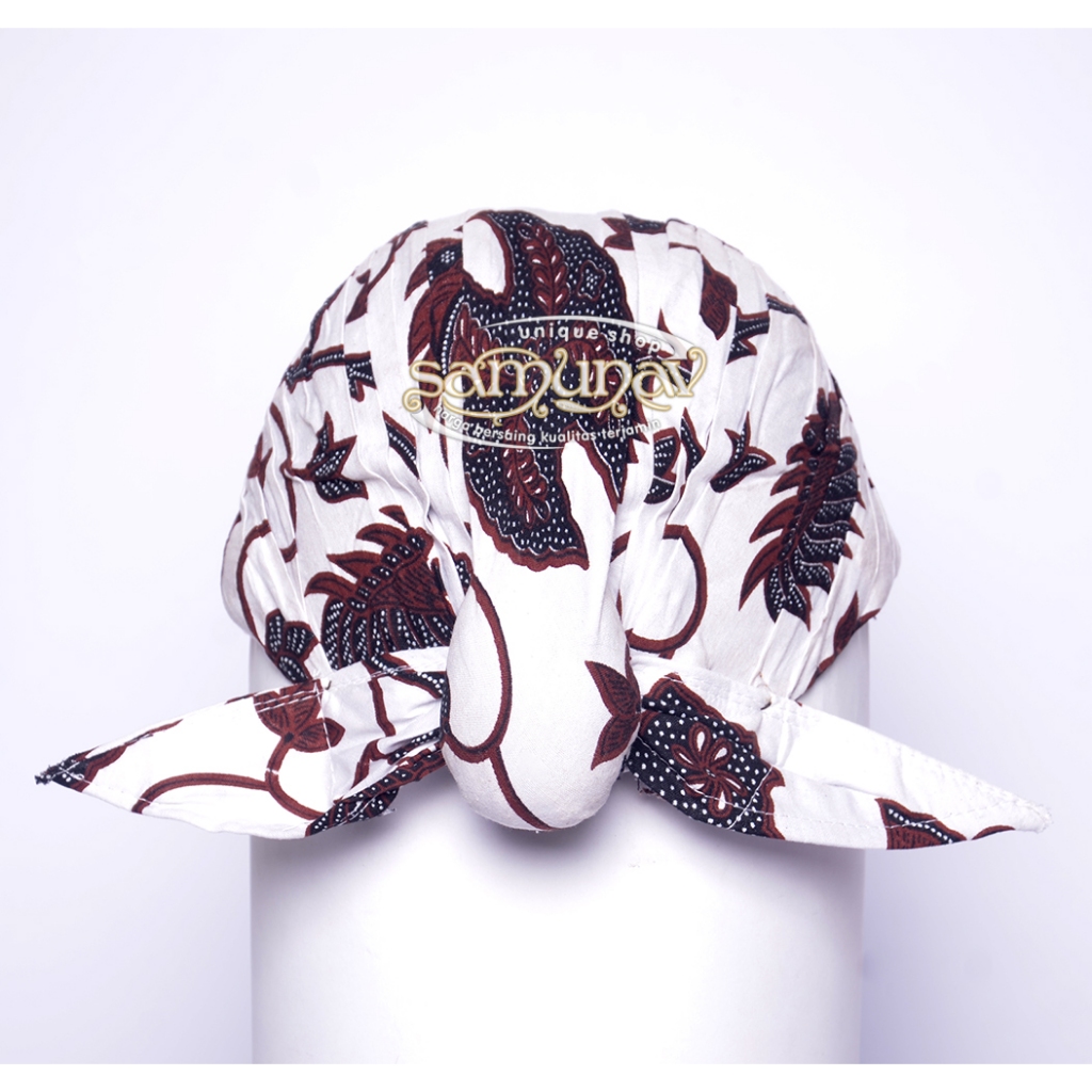 Blangkon Jogja Senopaten Motif Wahyu Tumurun Putih sidangan merah