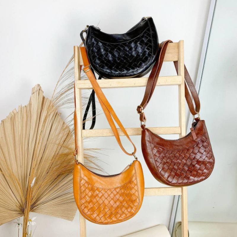 Tas Wanita Kulit sapi asli Olivia Bag anyam