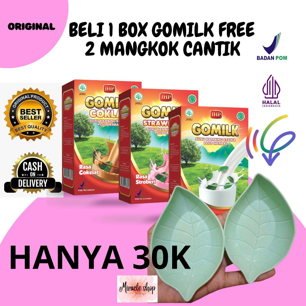 

[BISA COD + GARANSI] [BELI 1 BOX FREE 2PC MANGKOK JERAMI BENTUK DAUN] GOMILK SUSU KAMBING ETAWA [SUSU KAMBING PLUS HERBAL]