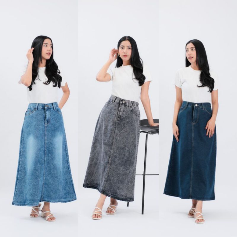 ROK JEANS WANITA PANJANG-ROK JEANS HIGHWAIST PREMIUM