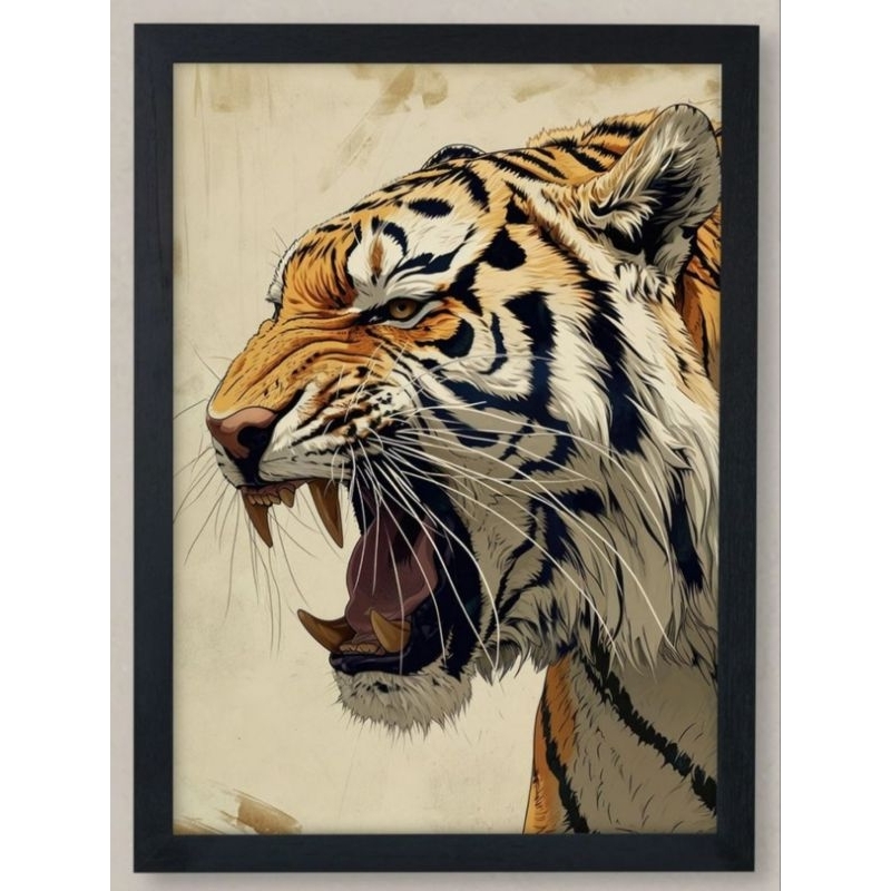 Poster cetak hiasan dinding gambar harimau mengaum macan ukuran jumbo dekorasi kamar kost dekorasi k