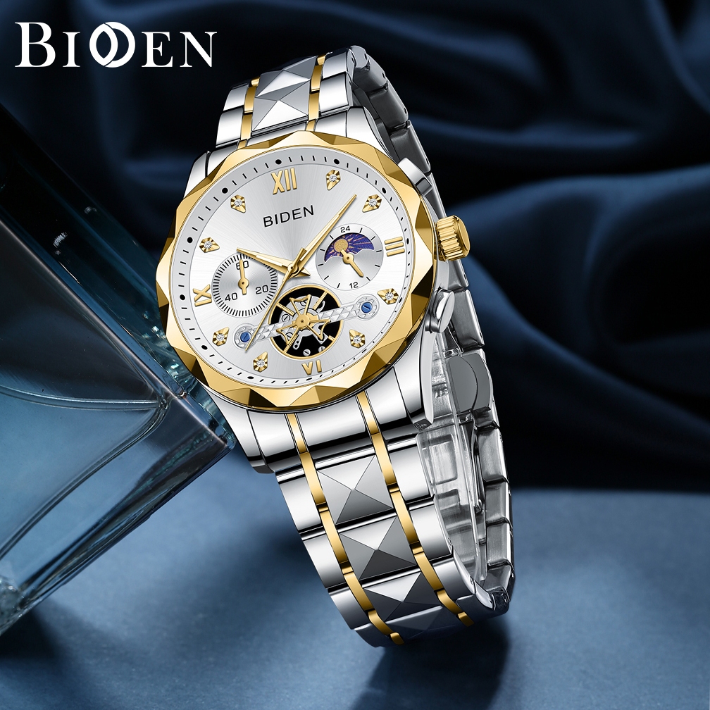 BIDEN Jam Tangan Pria Anti Air Original Rantai Keren Terbaru Mewah Luxury Stainless Steel Chronograp