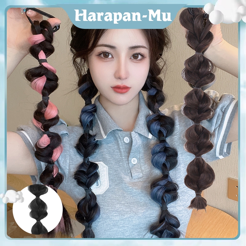 Kepang Wig Wanita Rambut Palsu Sintetis Kepang Rambut Kepang Wig Kuncir Kuda Ganda