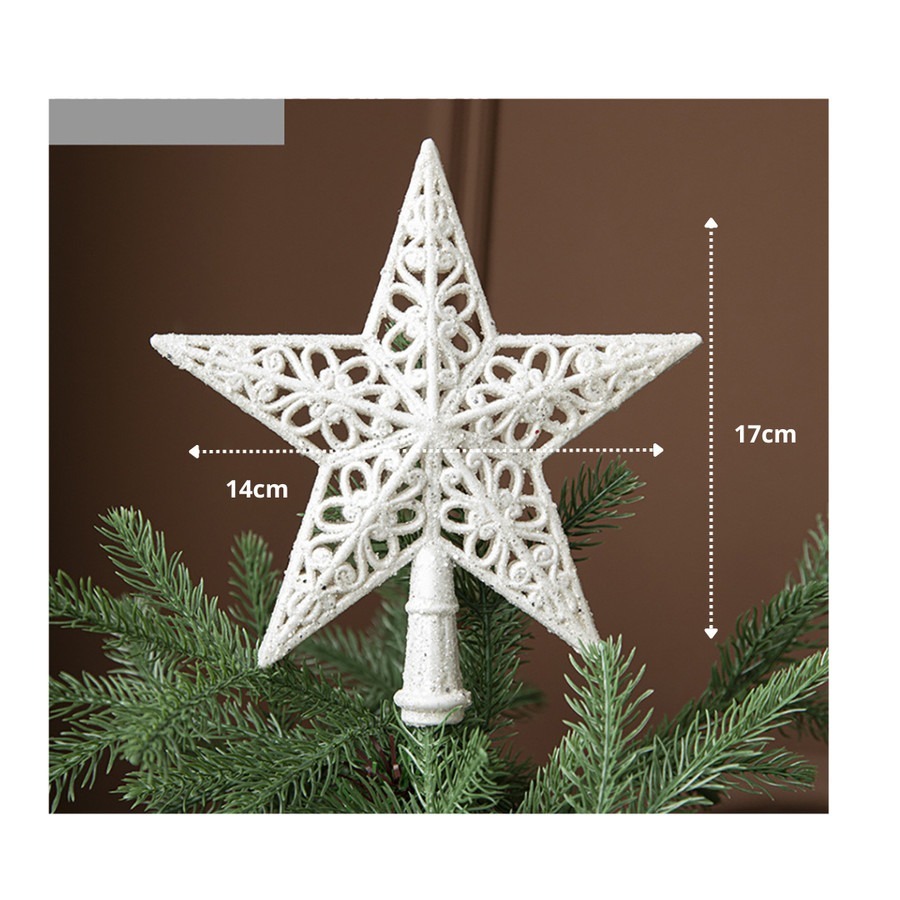Yeraya Hiasan Top Bintang Pohon Natal Full Putih Glitter Ukir Kecil topper pohon natal dekorasi nata