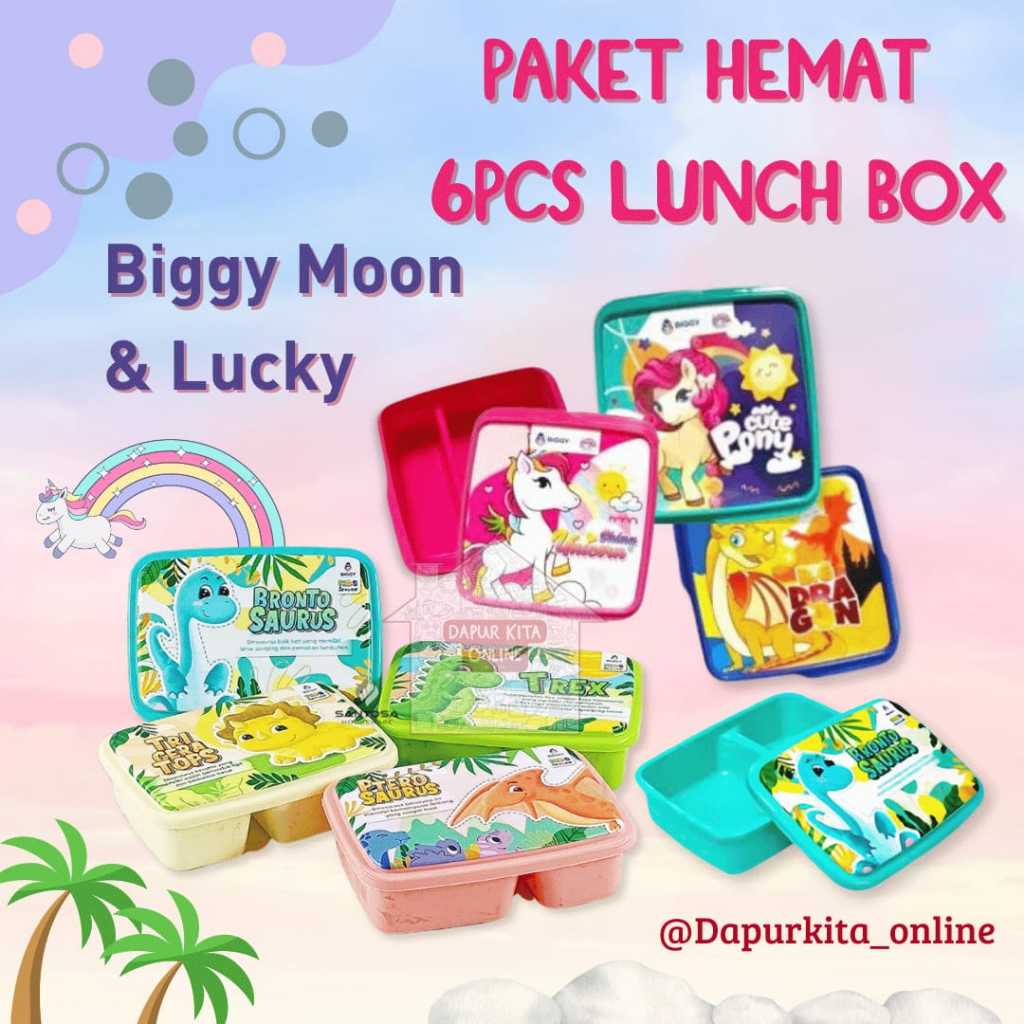 Paket Tempat Makan 6 pcs / Lunch Box Anak Souvenir Ulang Tahun / Lunch Box Biggy Moon / Lunch Box Lu