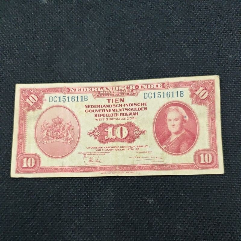 N1 Kertas lama indo nederlandsch indie Nica 10 Gulden 1943