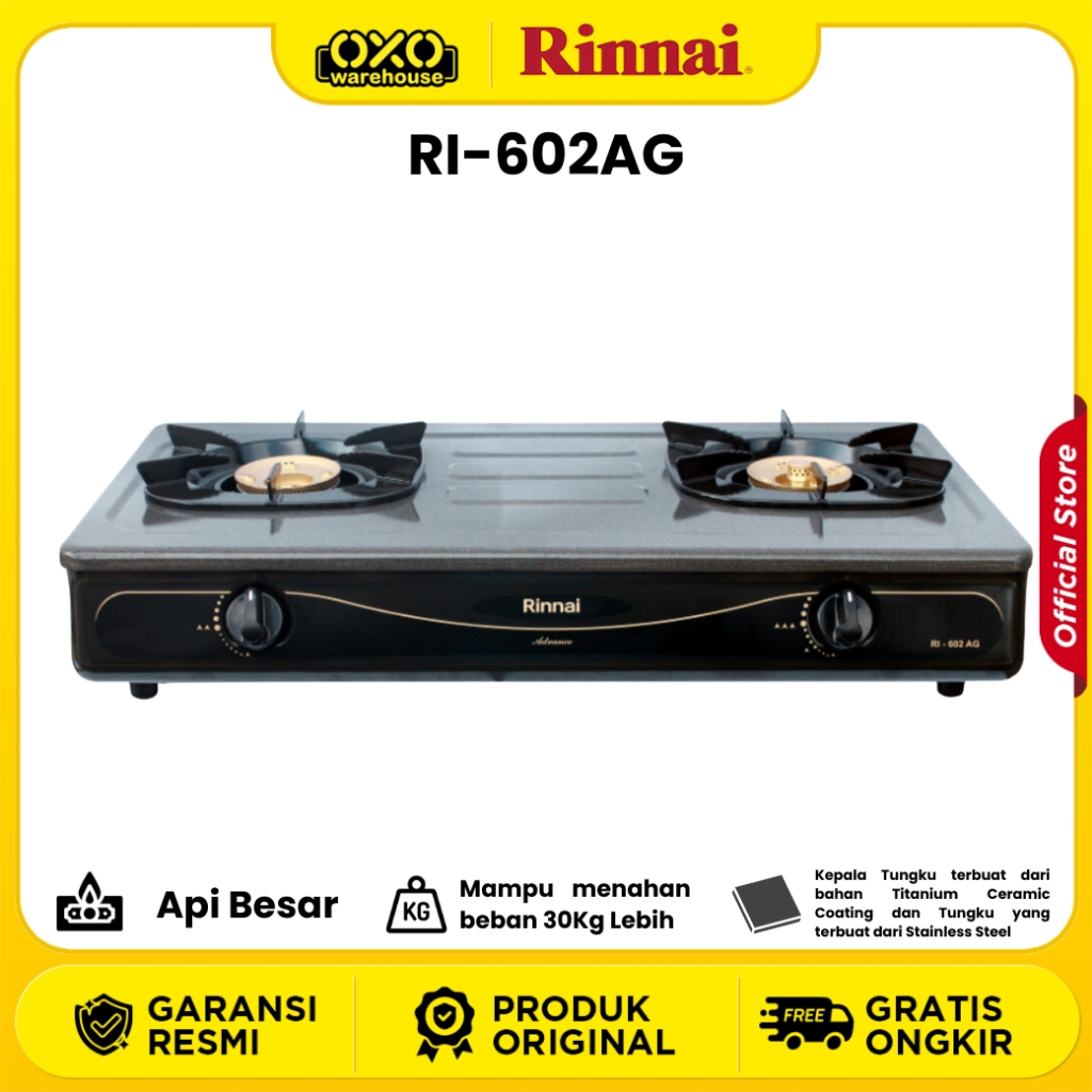 Rinnai Kompor Gas RI-602AG 2 Tungku Garansi Resmi