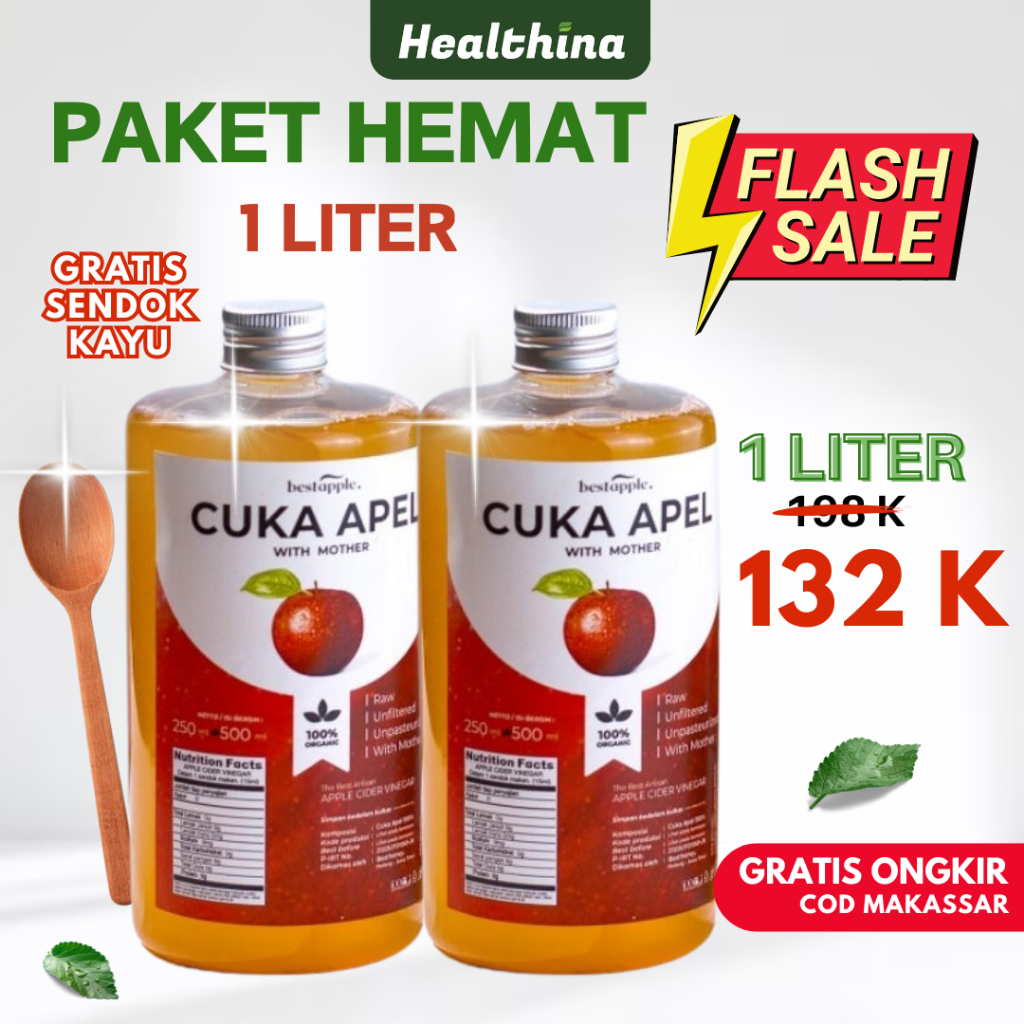 

PAKET HEMAT 1 LITER Cuka Apel Bestapple | Apple Cider | Detoks & Diet | COD Makassar + Free Sendok