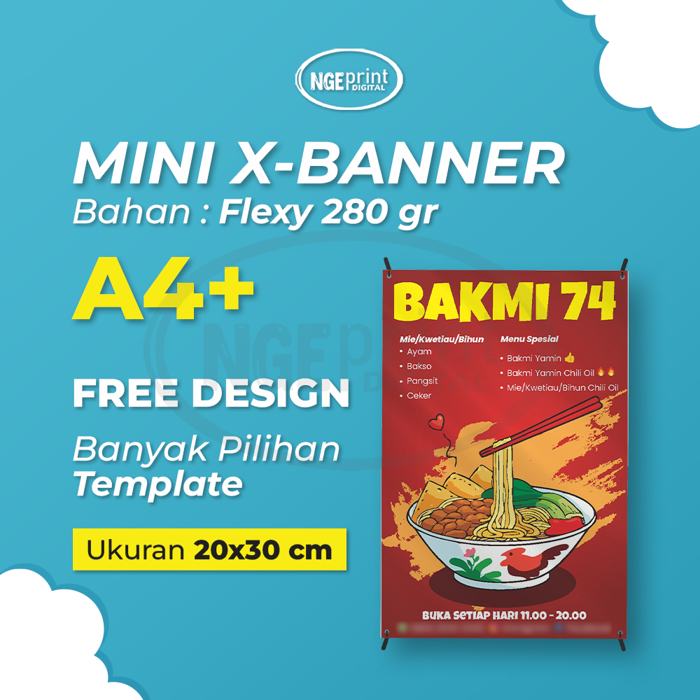 [Tebal 280 Gr, Mini Banner A4+] Cetak Standing Banner Kecil Ukuran 20x30 / XBanner Mini Meja Custom 