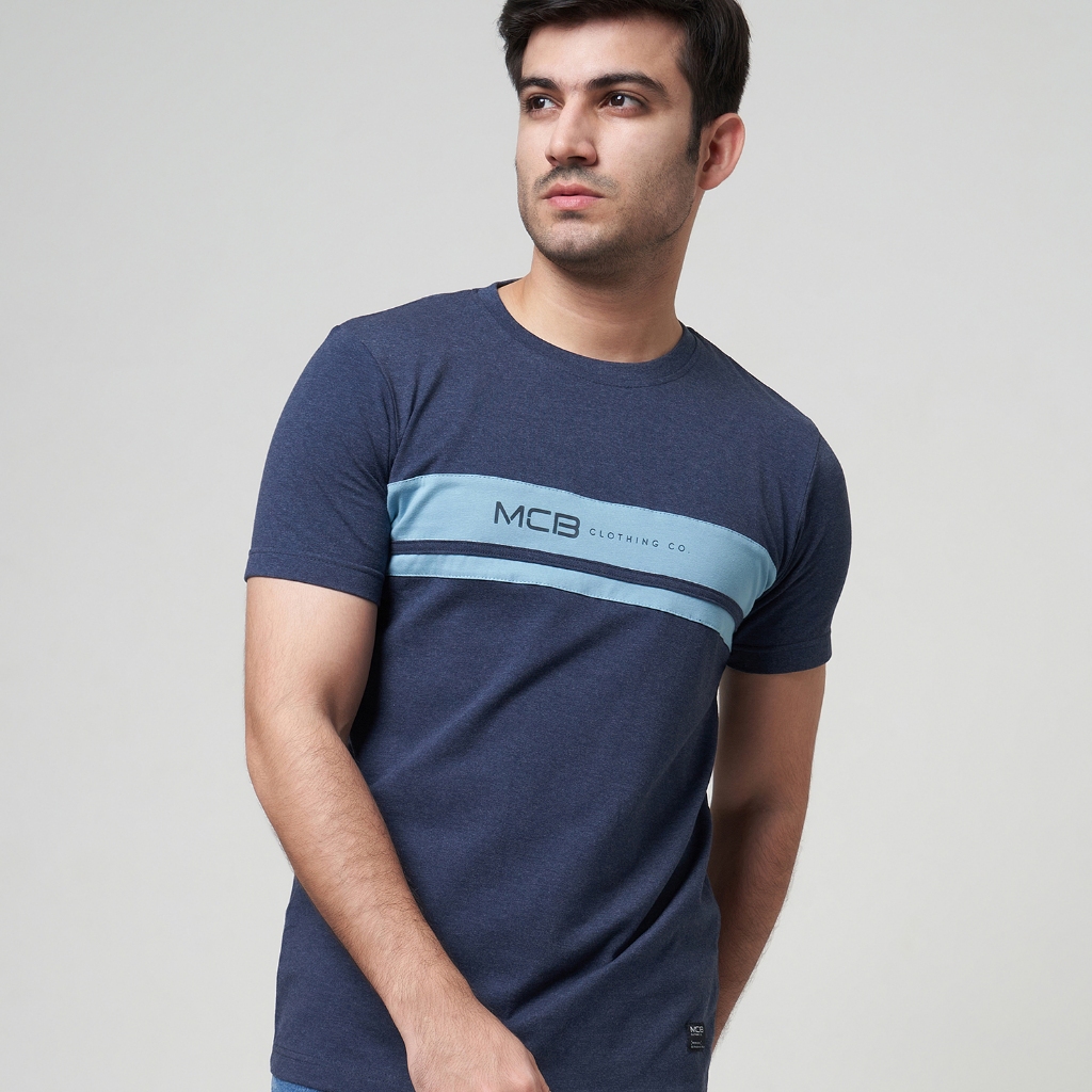 MCB T-Shirt Pria Kombinasi Reguler Fit Kaos Cut Sew Randall Misty / Navy | 0101034.02034