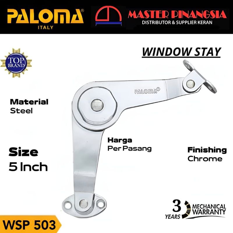 WINDOW STAY PALOMA WSP 503 ENGSEL SALON 5"INCH PENAHAN JENDELA CHROME