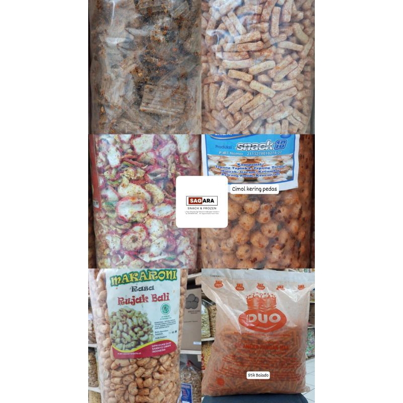 

SNACK KILOAN PEDAS 250 GRAM | MAKARONI RUJAK | CIMOL PEDAS | SEBLAK GENTENG | POTATO BALADO | KACANG KORO PEDAS | SEBLAK BANTAT | MAKARONI BALADO | STIK UDANG PEDAS