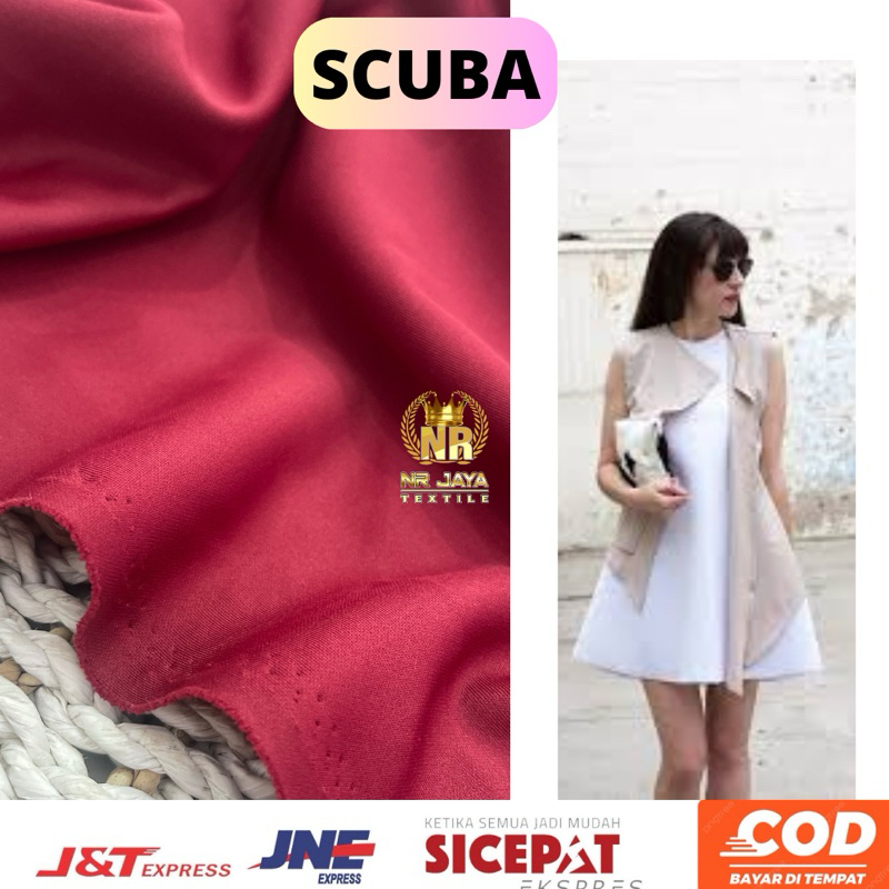 kain scuba tebal melar meteran