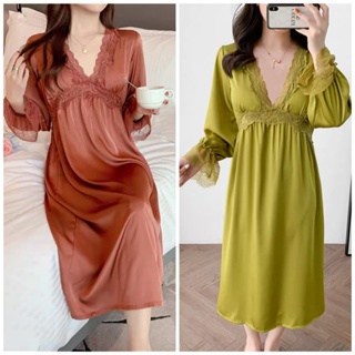 mamamia.lim A179 daster wanita lengan panjang daster elegan bahan satin  Daster bumil daster jilbab 