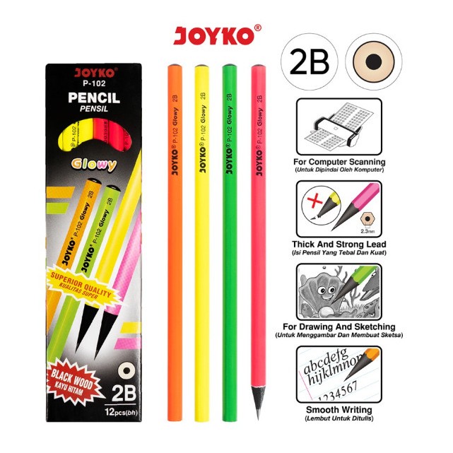 

Pencil / Pensil Joyko P-102 / 2B / Glowy / 1 BOX 12 PCS