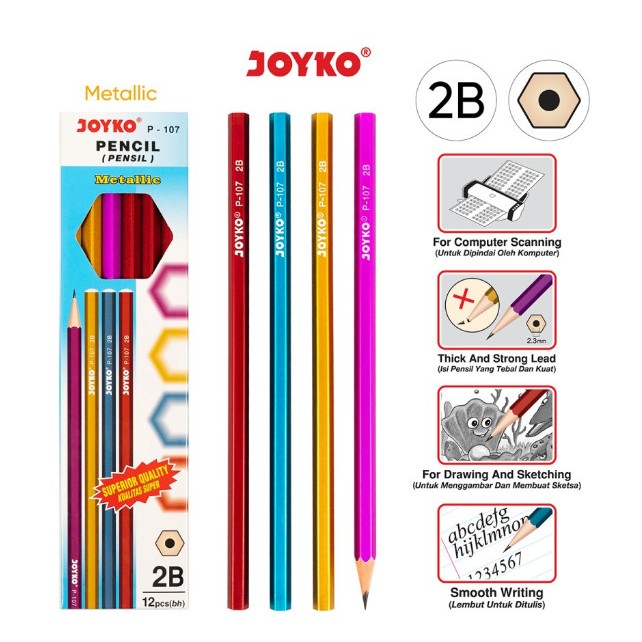 

Pensil Pencil Joyko P-107 Metallic 2B 1 Box 12 Pcs