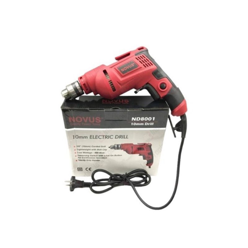 Mesin Bor Listrik 10 Mm Novus  Hand Electric Drill 10mm Reversible speed Bor Tangan