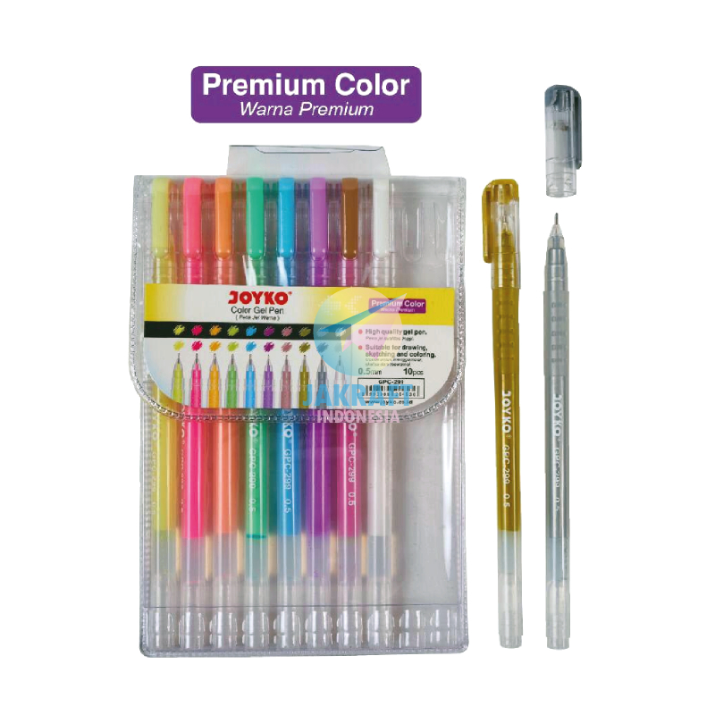 

(10 Pcs) Pulpen Premium Color Gel Pen Set isi 10 Warna Ujung Tajam JOYKO GPC-299 Needle Tip 0.5 mm Termasuk Silver Perak Gold Emas White Putih
