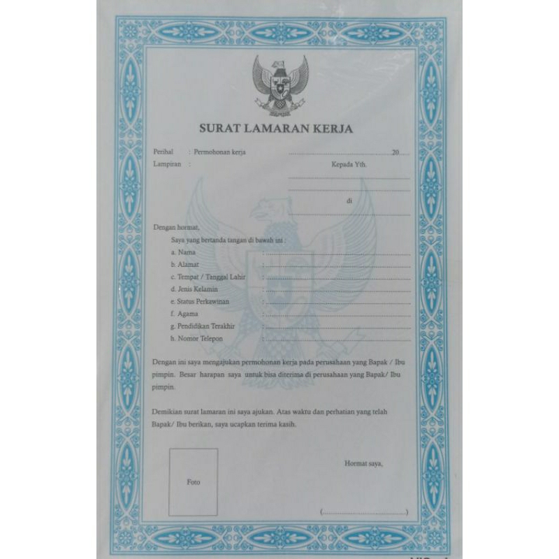 

surat lamaran kerja isi 100 lembar