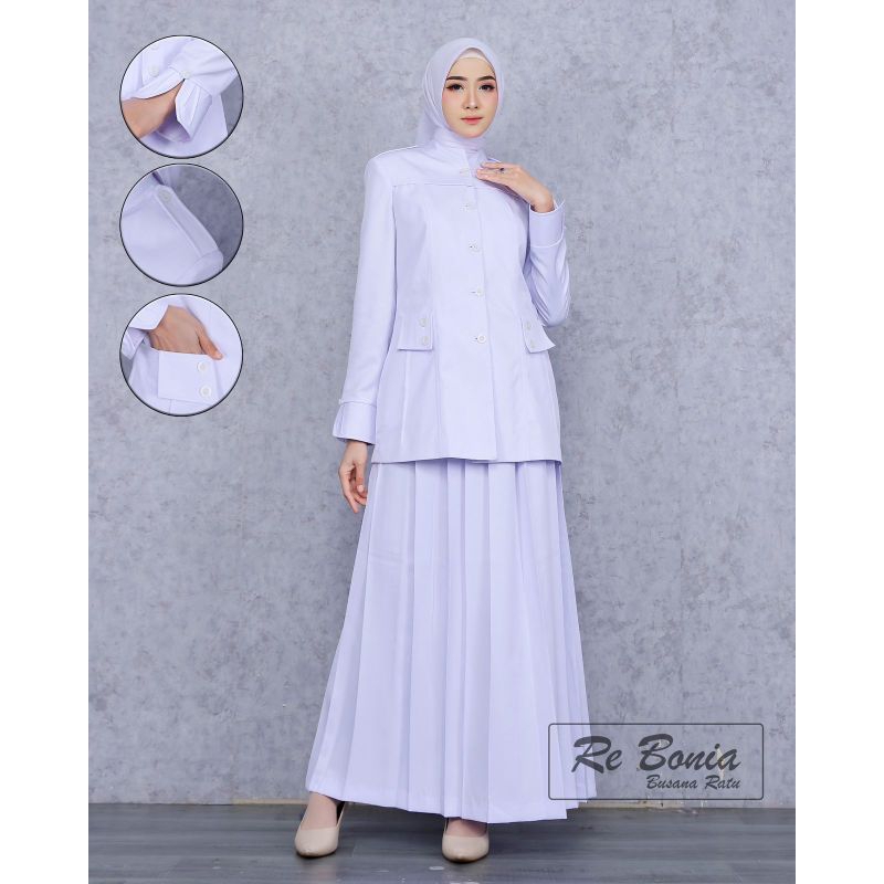 Blezer Re Bonia Seragam PDH Putih Rok A,Seragam ASN,PNS,PUSKESMAS,Baju Dinas NAKES Wanita Rok A,Sera