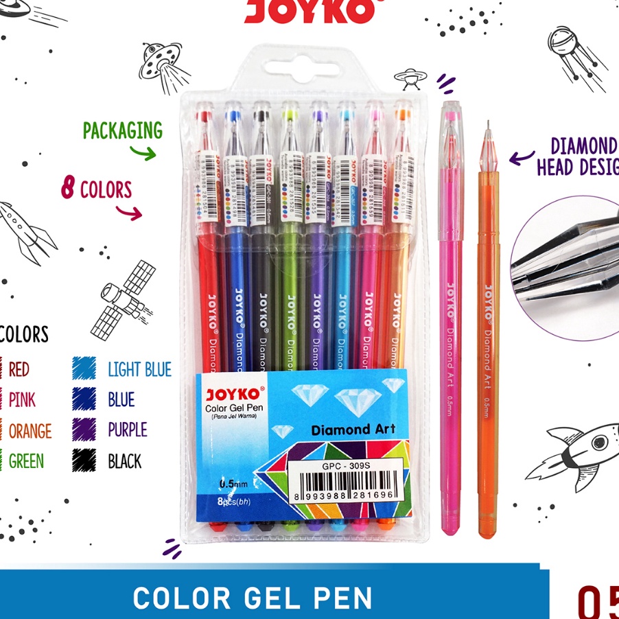 

DISKON SPESIAL Colour Gel Pen SET 8 COLOURS Pulpen Warna Art GPC39S