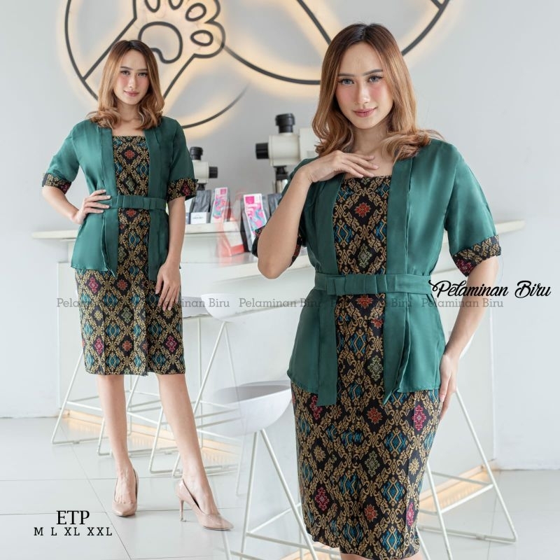 Setelan Kebaya Elnira Tangan Pendek / Kebaya Kombinasi Batik Rok Span / Kebaya Batik / Kebaya Natal