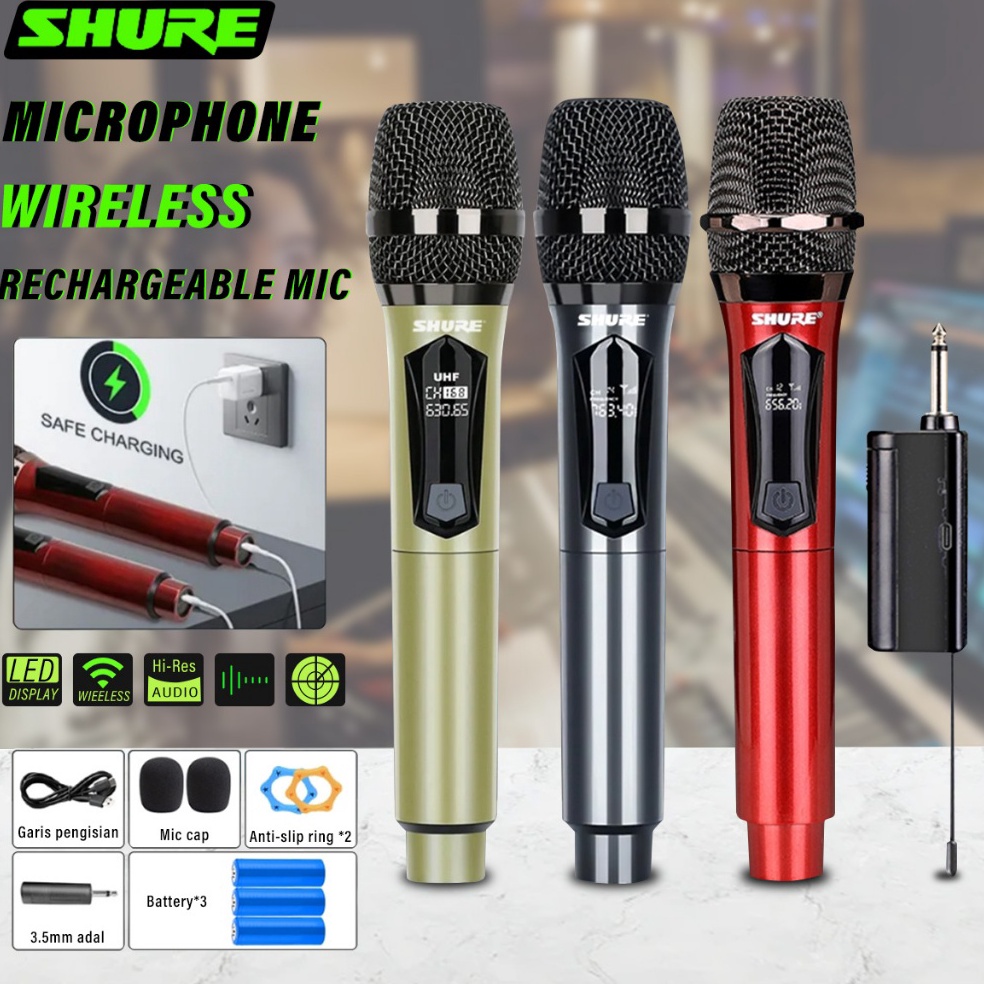 Modern SHURE 32 Mic Wireless Advance mic Karaoke tanpa kabel UHF Mikrofon Genggam LED Double Digital