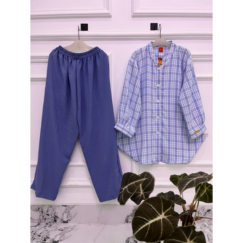 Setelan Terbaru Kekinian Bahan crinkle Motif Kotak