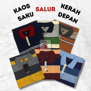 PAKET 3PCS 100 Kaos kerah Kantong Strip Pria Terlaris kaos Pria Dewasa Lengan Pendek Size L-XL-XXL