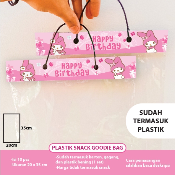 

PLASTIK SNACK MY MELODY GOODIE BAG BINGKISAN ULTAH TAS ULANG TAHUN DEKORASI HIASAN HAPPY BIRTHDAY DEKOR KEMASAN TAS PAPER BAG KUROMI MY MELODY