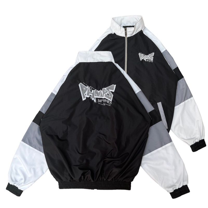 PHOMPPHIESS Jaket RETRO HITAM ABU MUDA Jaket sport pria/wanita