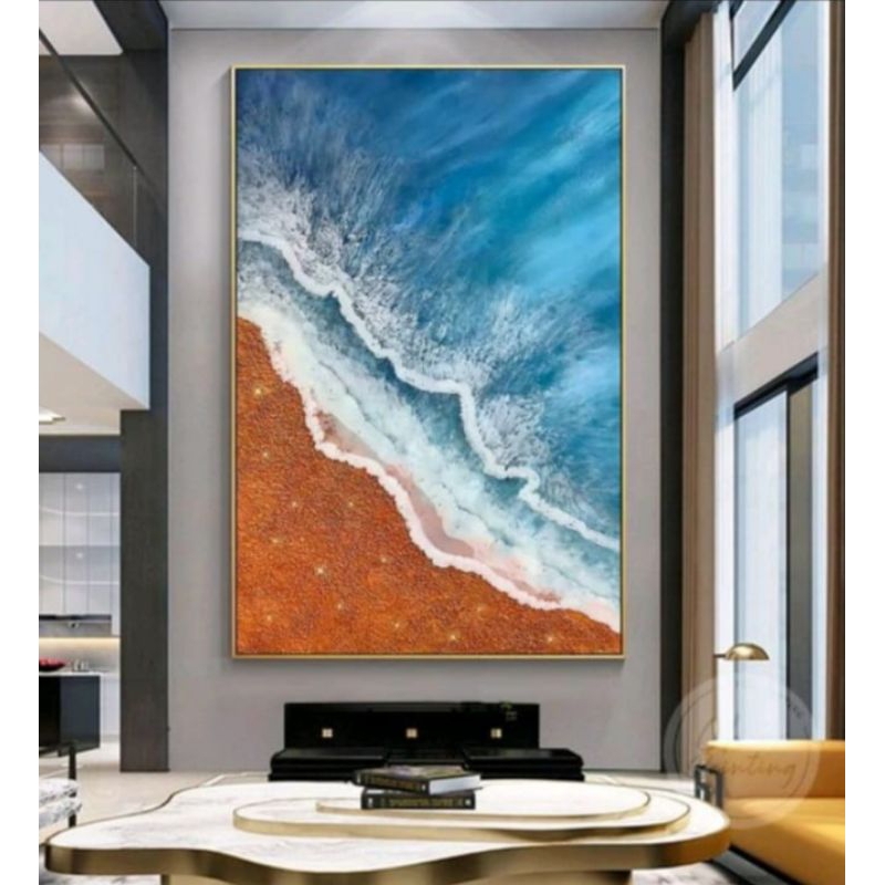 lukisan abstrak ombak timbul