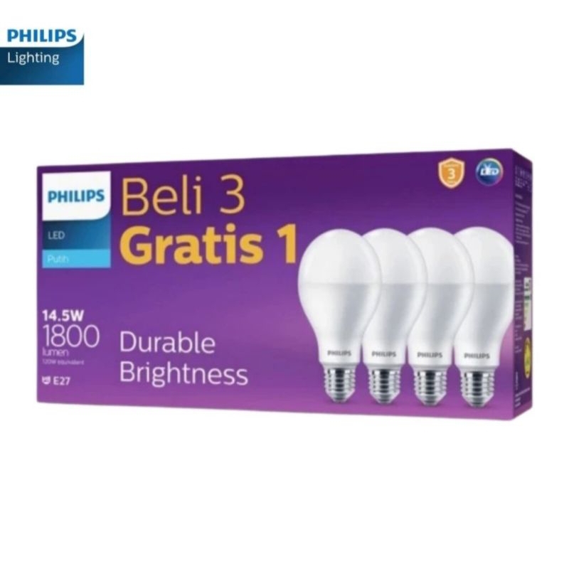 Philips Multipack 14.5 Watt 14.5Watt Beli 3 Gratis 1 Lampu LedBulb