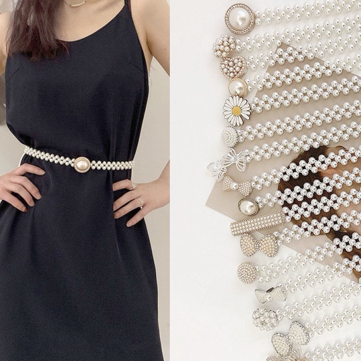 NEWPRODUCT BISA UNTUK SEMUA GAMIS DAN GAUN  Ikat Pinggang Mutiara Wanita Korea Gesper Rantai Mutiara