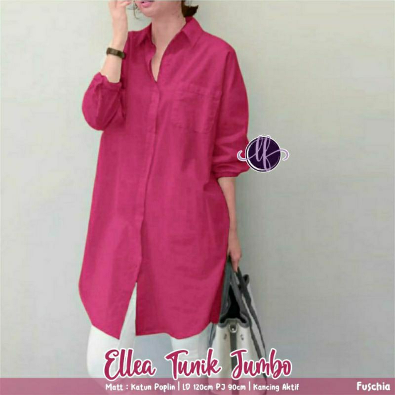 Fanta / Fuchia Ella Kemeja Wanita Oversize Ld 120 fit XXXXL Blouse Polos Bahan Katun by LF