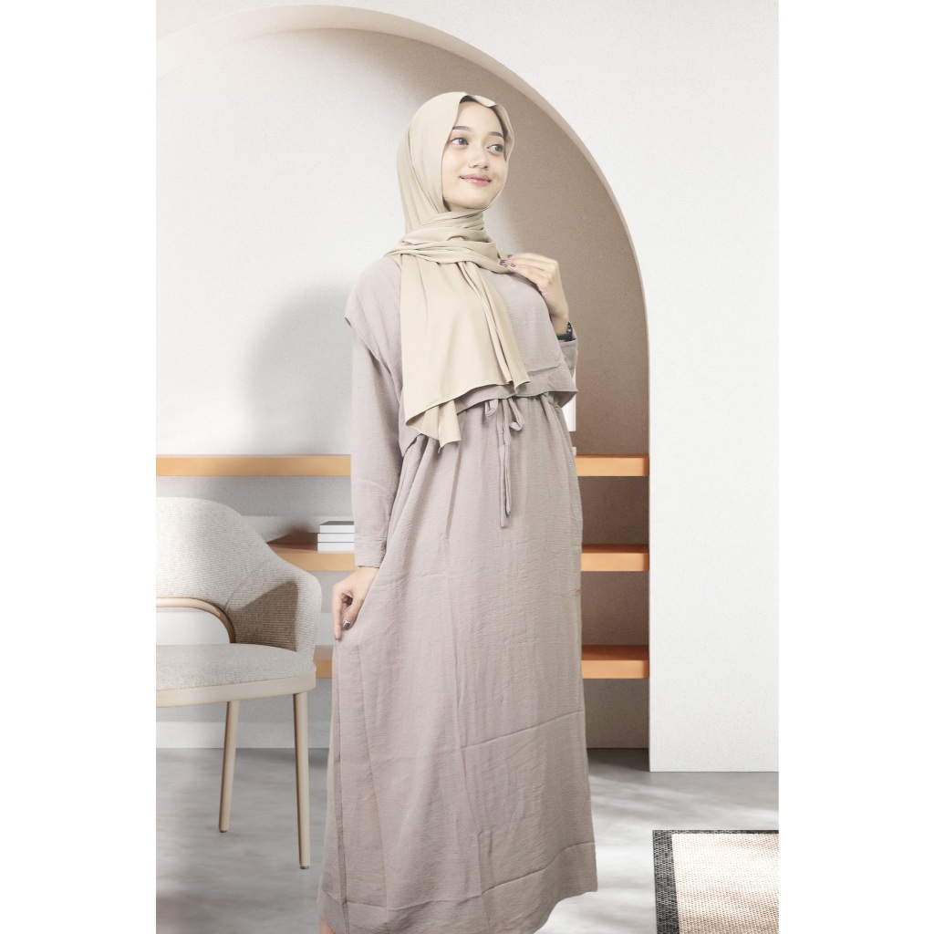 Kiaria - Maxi Dress Crinkle Airflow Premium Gamis Crinkle Terbaru Glacy